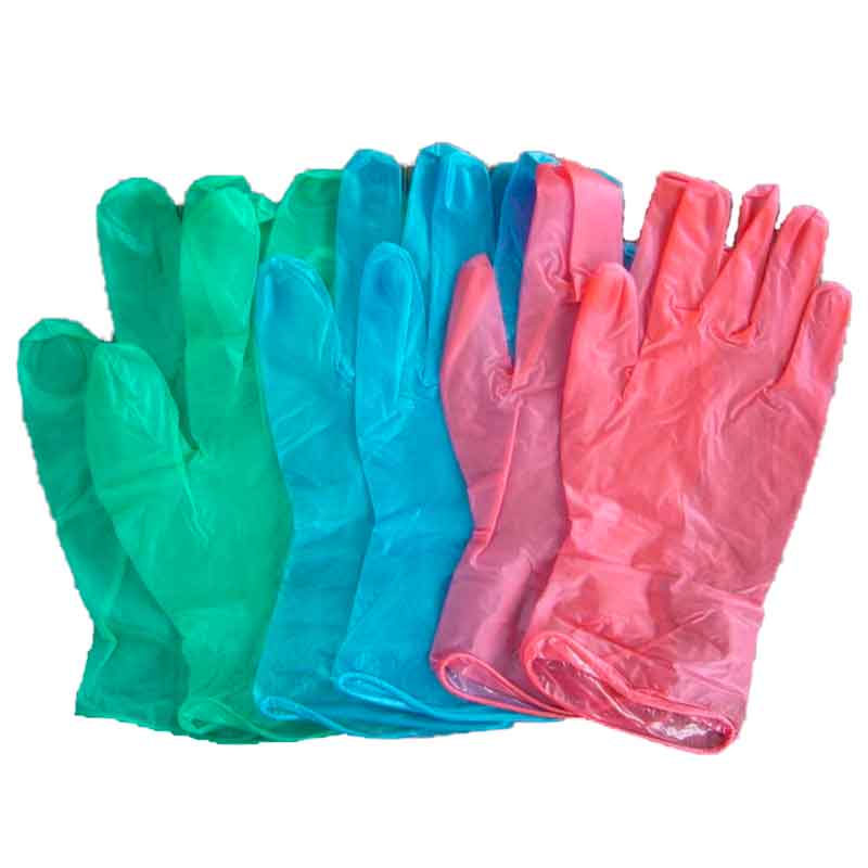 виниловые перчатки в ассортименте разных цветов.
